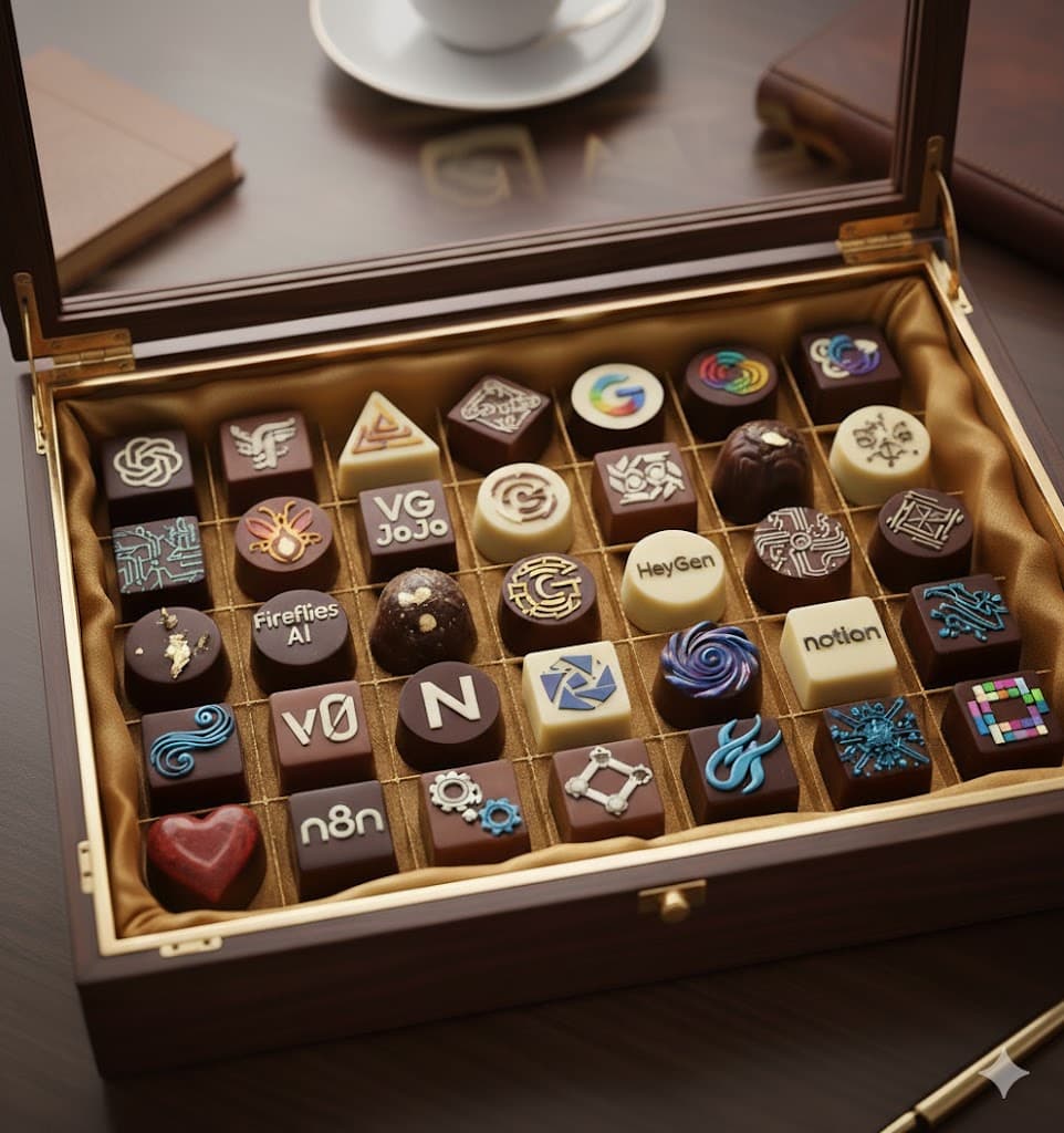 Illustrasjon av digitale verktøy, notater og ressurser for arbeid med kunstig intelligens