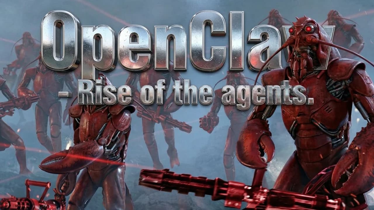 OpenClaw – Rise of the agents: illustrasjon av robotiserte krabbekloagenter i sci-fi-stil